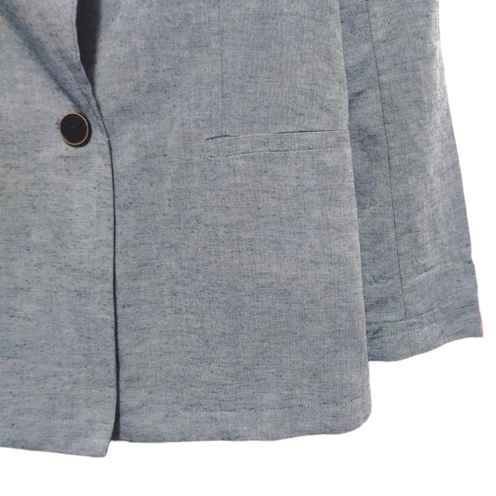Drew Anthropologie NWT Linen Blend Chambray Blue One Button Blazer Size Small S - Picture 6 of 10